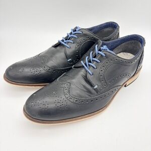Modern Fiction Mens Navy Leather‎ Wingtip Brogue Oxford Shoes 9 Dapper Office